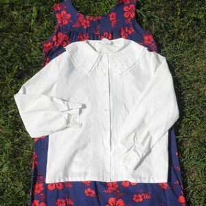 Vintage 1980's Russ Petites Embroidered Peter Pan Collar Button Down Cropped Top
